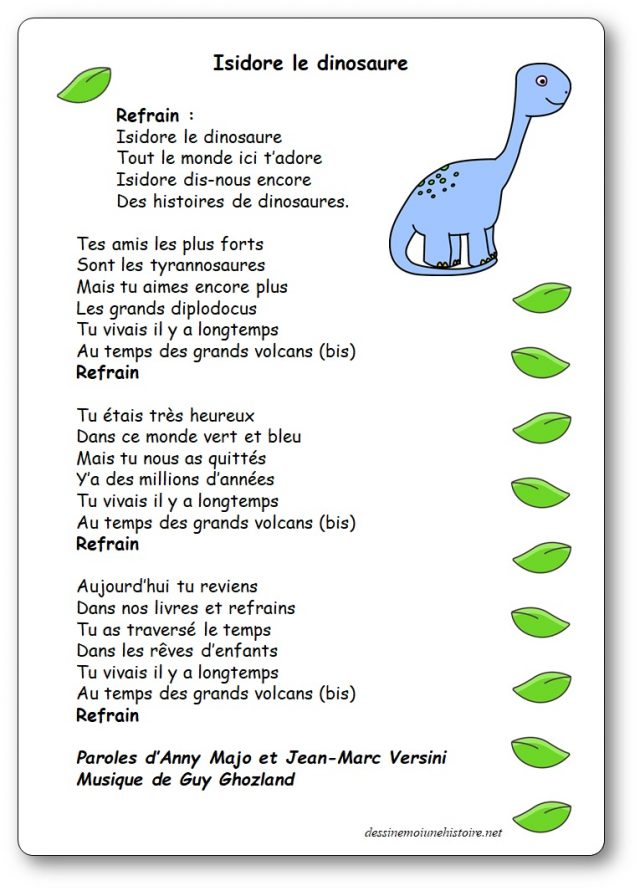 Chanson Isidore le dinosaure de Guy Ghozland