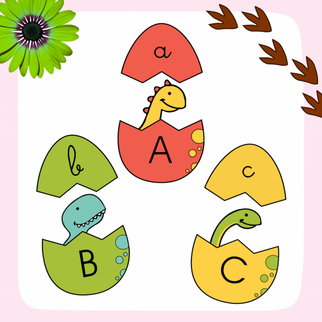 Jeu écriture différentes graphies des lettres sur le thème des dinosaures à imprimer