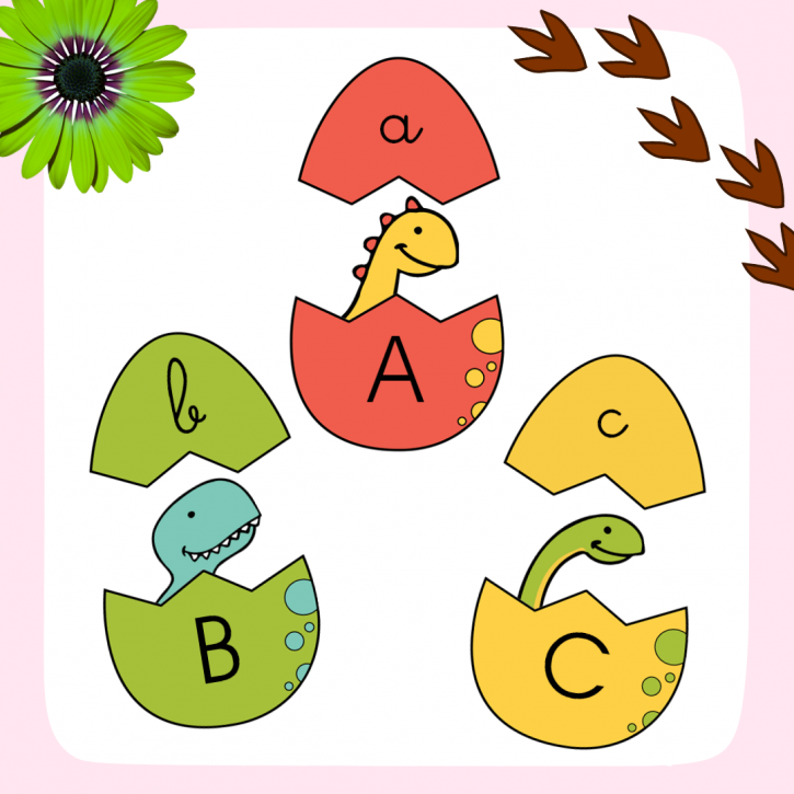 Jeu écriture différentes graphies des lettres sur le thème des dinosaures à imprimer