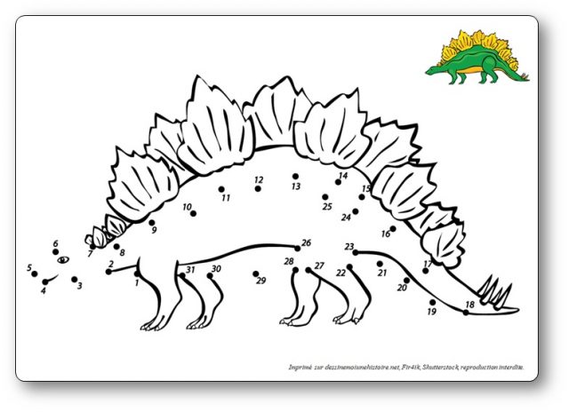 Relier les points de 1 à 31 du stégosaure