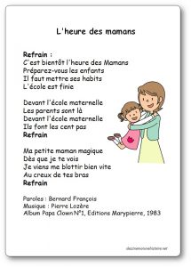 C'est bientôt l'heure des mamans Paroles comptine
