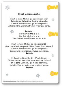 Chanson La mère Michel Paroles illustrées PDF à imprimer