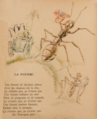 La fourmi de Robert Desnos, 30 chanteflables, Édition originale de 1944, illustrations d'Olga Kowalewsky