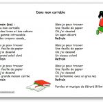 Dans mon cartable chanson rentrée école maternelle