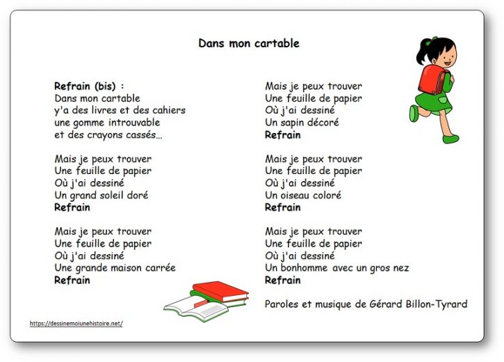 Dans mon cartable chanson rentrée école maternelle