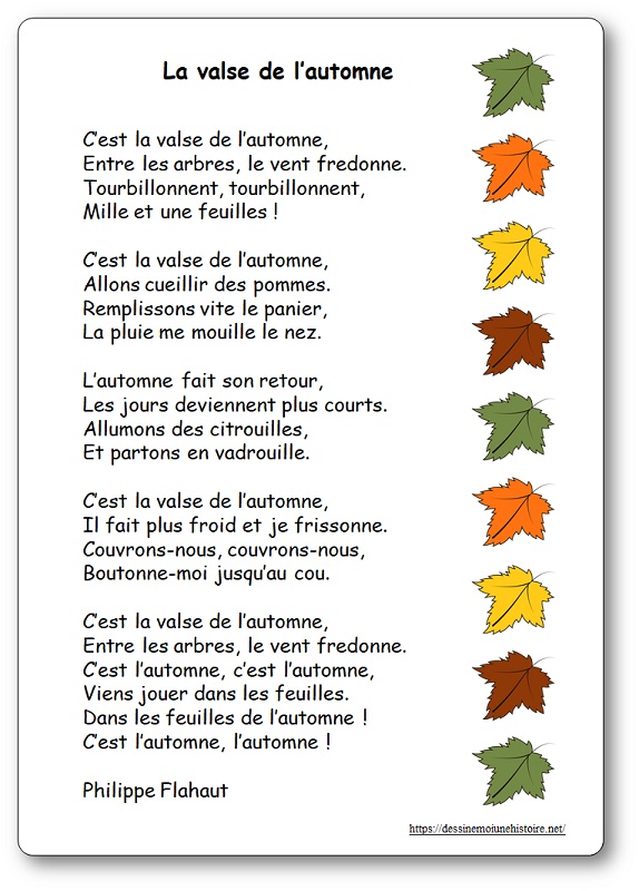 La valse de l'automne, une chanson de Philippe Flahaut paroles illustrées à imprimer