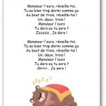 Paroles Monsieur l'ours réveille-toi - jeu de motricité