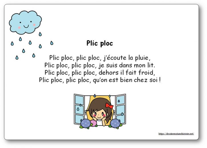 Plic ploc j'écoute la pluie comptine avec paroles illustrées