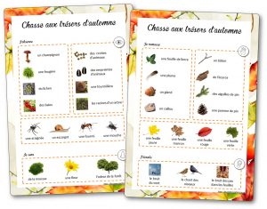 Fiches chasse aux trésors forêt automne nature à imprimer