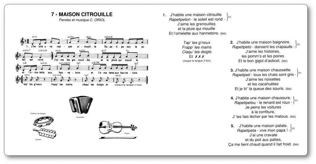 Page livret accompagnement Maison citrouille paroles originales de Christiane Oriol
