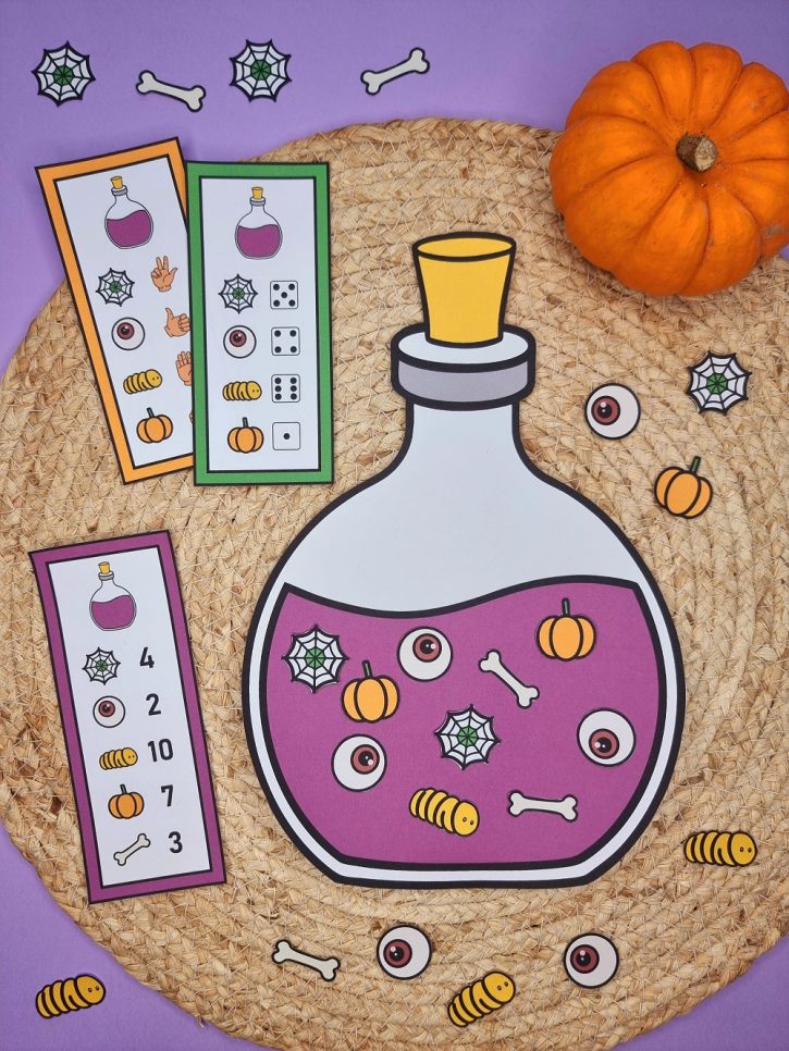 Jeu de nombre sur le thème d'Halloween en maternelle à imprimer gratuitement