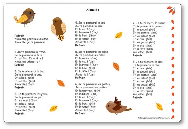 Comptine alouette gentille alouette paroles