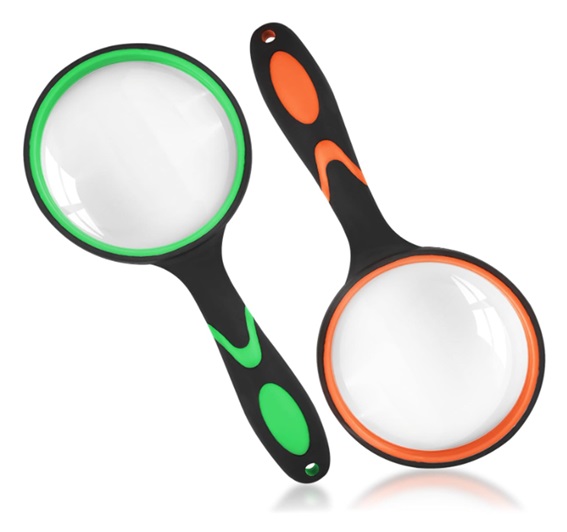 Loupe grossissante à main avec poignée caoutchouc à découvrir sur Amazon