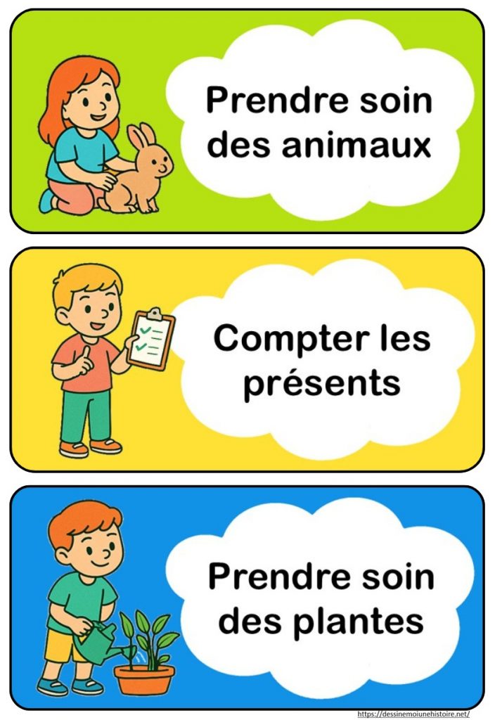 Etiquettes pour tableau des responsabilités en maternelle, adaptables pour le cycle 2 et le cycle 3