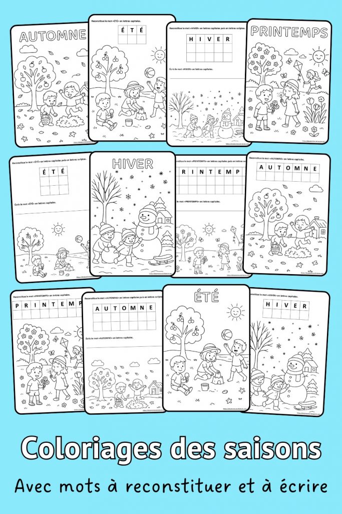 Coloriage des saisons en maternelle - Automne, Hiver, Printemps, Été image des fiches d'activités sur les saisons : 3 fiches différentes pour chaque saison
