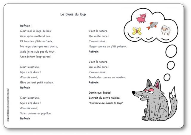 Paroles-Dominique-Baduel-Le-blues-du-loup Paroles de la chanson Le blues du loup de Dominique Baduel au format PDF