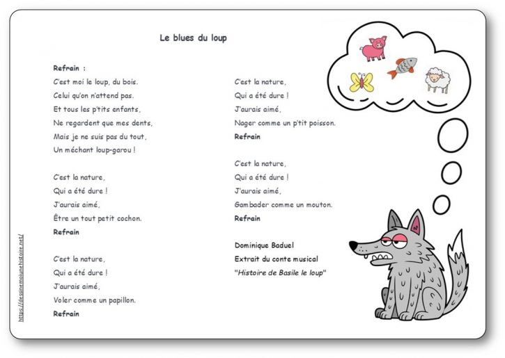 Paroles de la chanson Le blues du loup de Dominique Baduel au format PDF