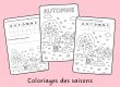 Coloriage automne pour maternelle avec enfant et arbre, mot à reconstituer