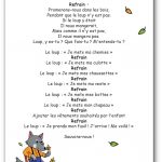 Illustration avec les paroles de la comptine Promenons-nous dans les bois.