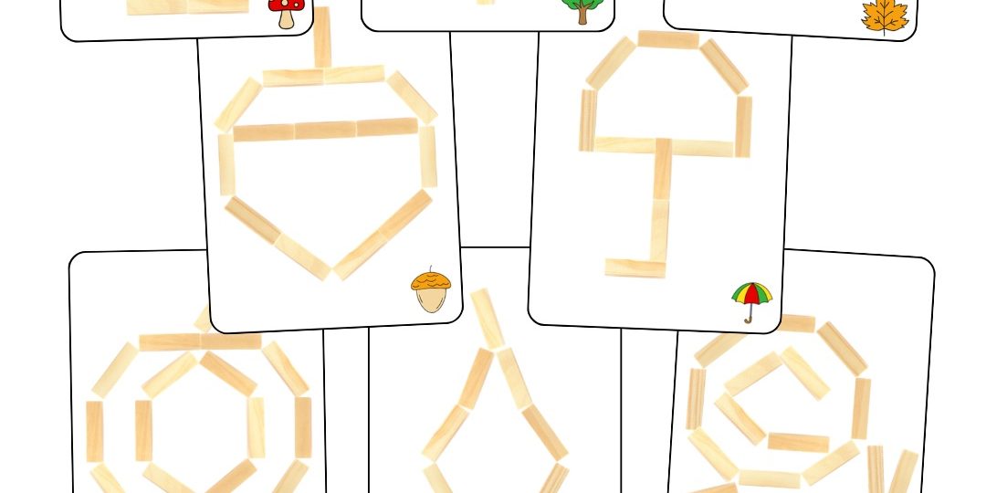 Modèles de Kaplas d’automne à reproduire en maternelle : arbre, feuille, champignon, citrouille et autres symboles de la saison.