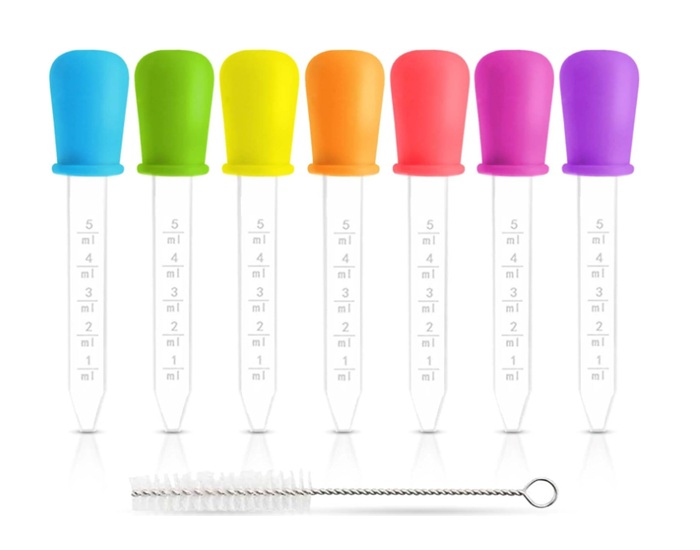 Pipettes pour peinture et encre, idéales pour créer des coulures verticales et des effets de pluie colorée en arts plastiques maternelle.