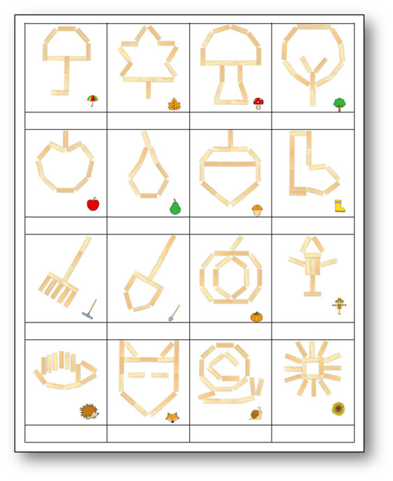 Fiche de suivi des modèles Kaplas sur le thème de l’automne Fiche de suivi Brevet Kapla automne
