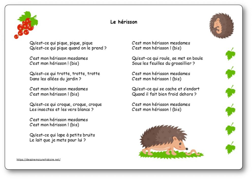 Image comptine enfant Le herisson qu'est-ce qui pique