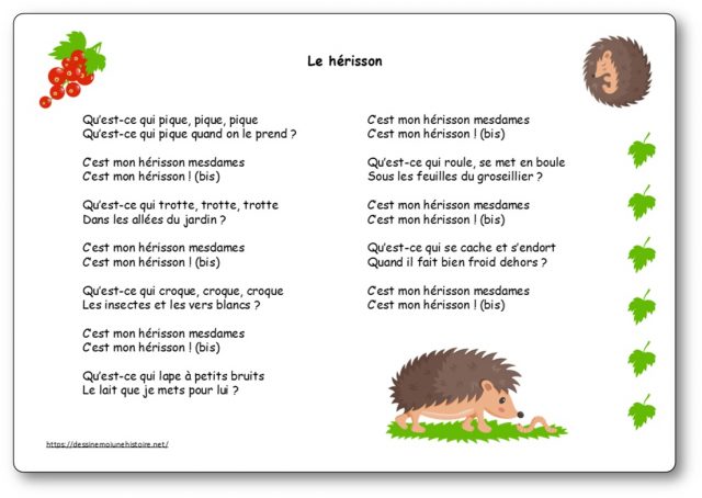 Image comptine enfant Le herisson qu'est-ce qui pique