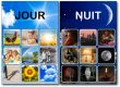 Fiche de tri Jour/Nuit complétée avec les images correctement classées en jour et nuit pour les enfants de maternelle.