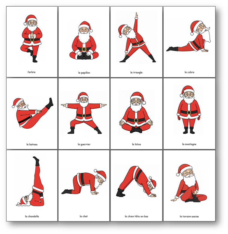 Cartes de yoga de Noël : 14 postures à imprimer Postures de yoga de Noël pour enfants