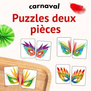 Puzzles de symétrie 2 pièces : les masques du Carnaval