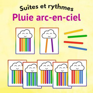 Modèle de pluie arc-en-ciel à reproduire pour activité de rythme en maternelle.