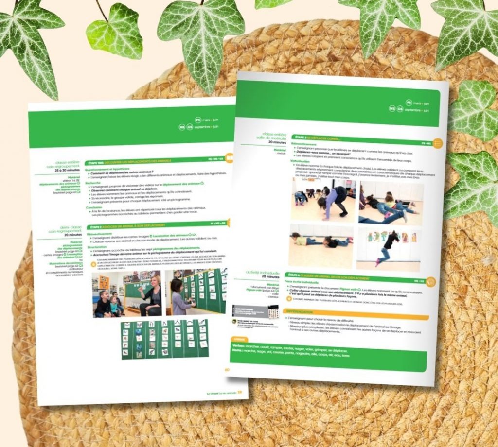 Pages de la séquence consacrée à la vie animale Extraits de pages de séquences du manuel Sciences à vivre des Éditions Accès pour enseigner les sciences en maternelle