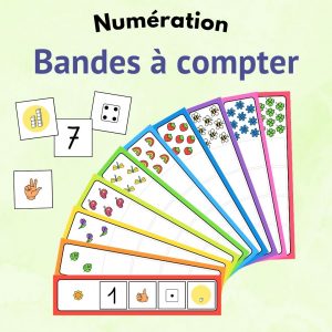 Bandes à compter jusqu’à 10 pour apprendre les nombres en maternelle avec étiquettes à scratcher