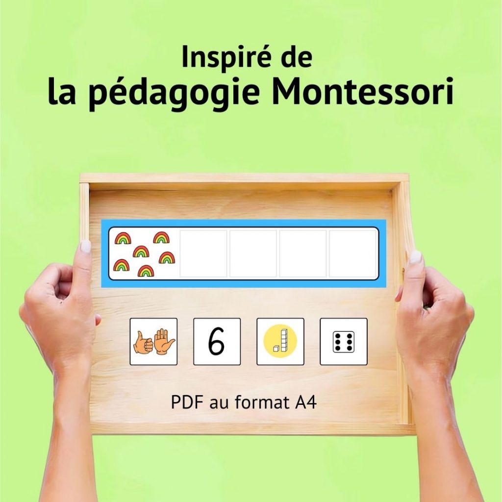 Plateau inspiré de la pédagogie Montessori pour apprendre le nombre 6 avec différentes représentations
