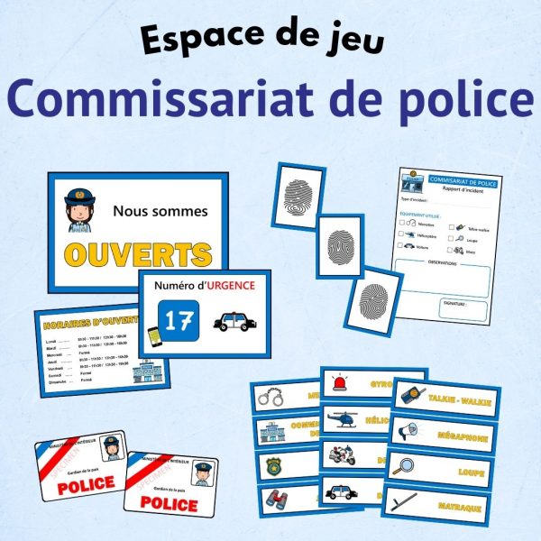 Organisation d’un espace de jeu scénario commissariat de police à imprimer pour la maternelle