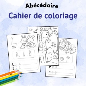 Pages du cahier de coloriage abécédaire maternelle de A à Z à imprimer.