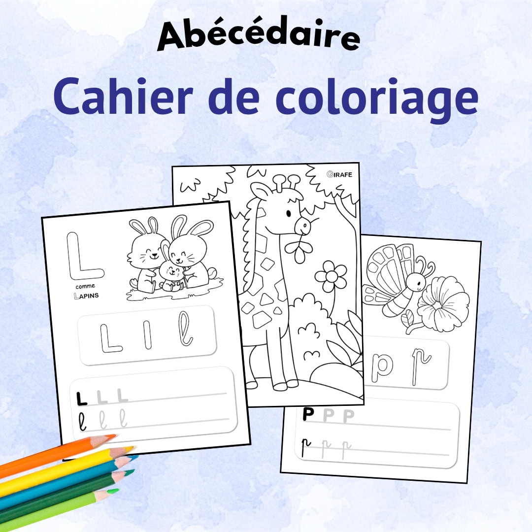 Pages du cahier de coloriage abécédaire maternelle de A à Z à imprimer.