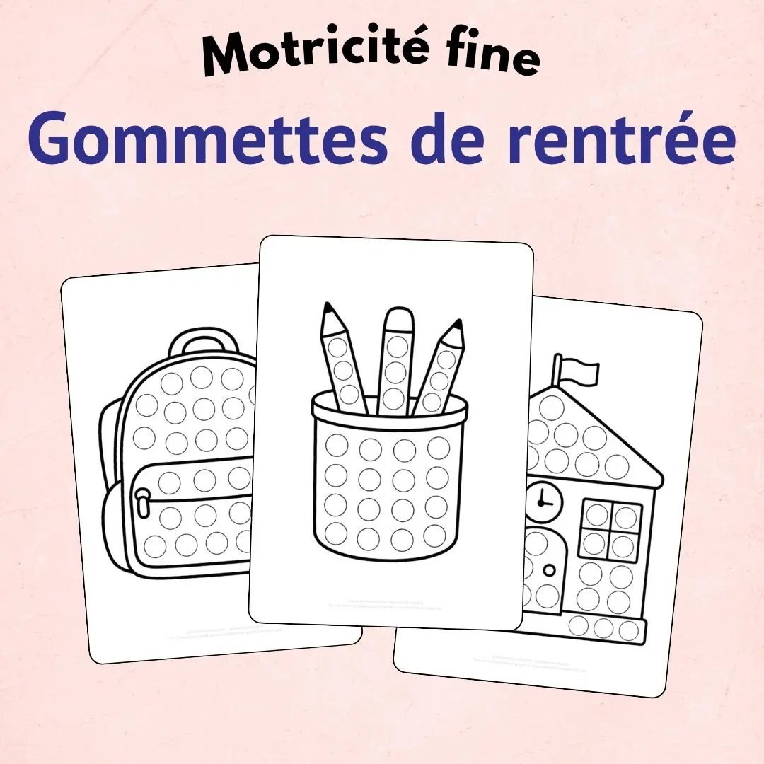 Couverture du fichier de gommettes rentrée maternelle avec sac à dos, pot à crayons et école