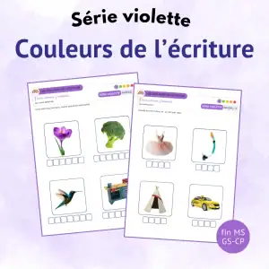 Fiches sur le son des lettres en maternelle pour écrire ses premiers mots, série violette